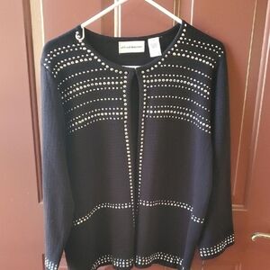 Alfred Dunner Black Cardigan with Silver Accents